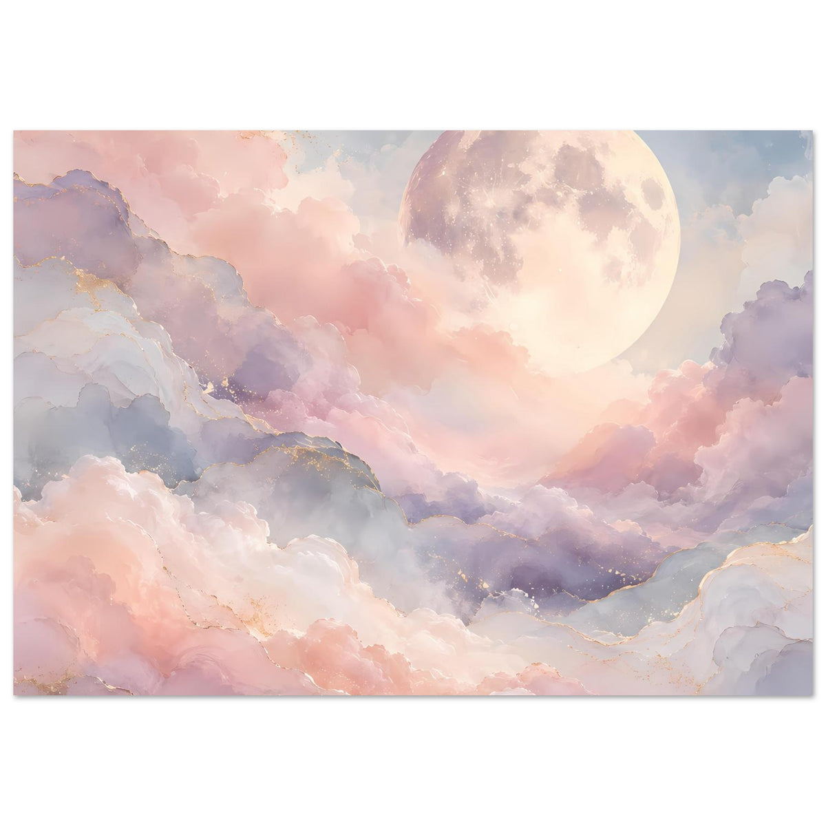 Hochformatiges Poster mit pastellfarbener Vollmondscheibe und Wolkenlandschaft