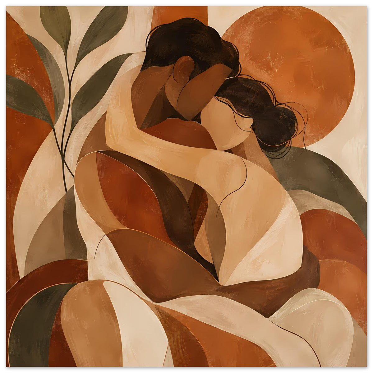 Poster mit abstrakter Umarmung in Terrakotta-, Beige- und Olivtönen, Querformat