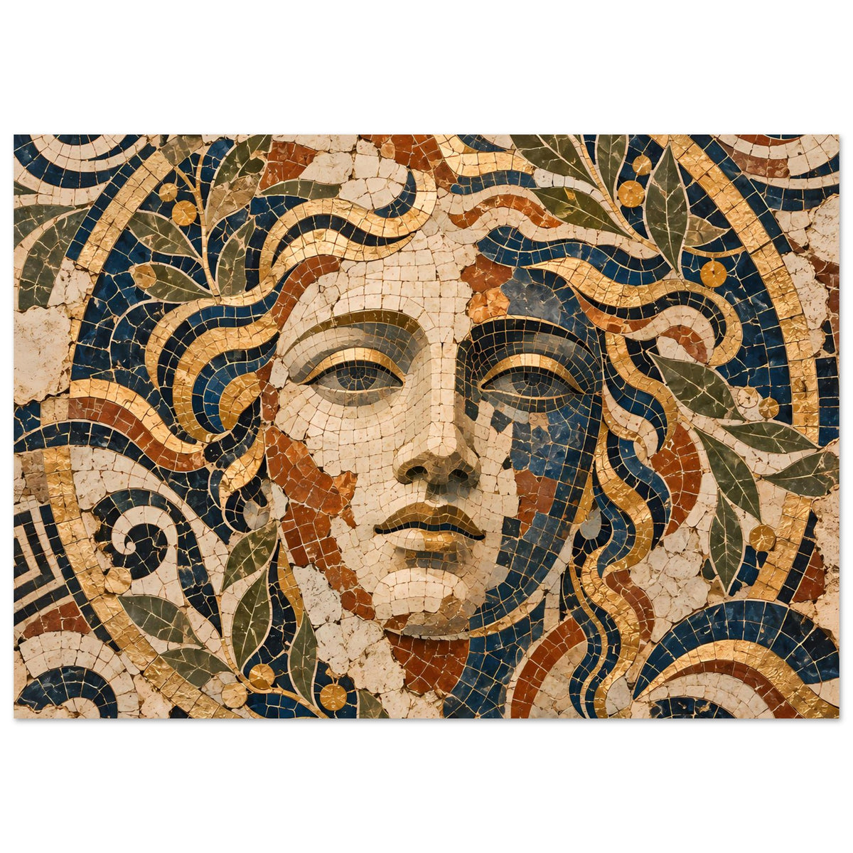 Mosaik-Göttin Poster mit Gesicht im klassischen mediterranen Stil, hochkant