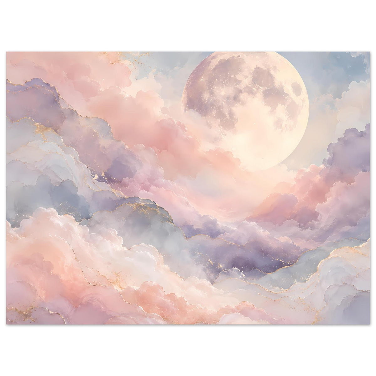 Breites Poster mit Mond über Wolkenmeer in Pastellfarben