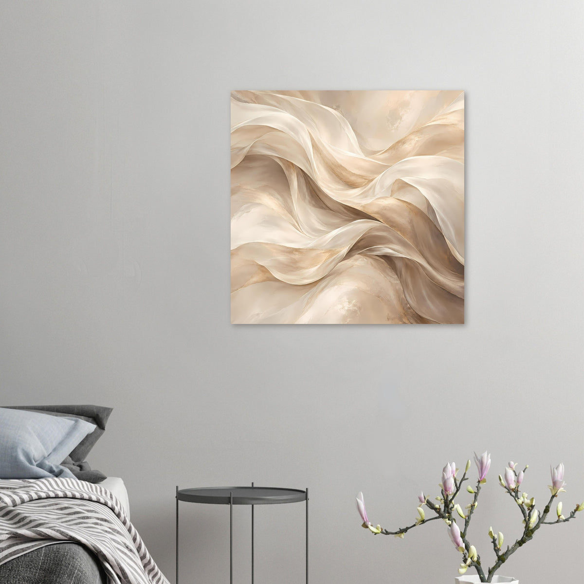 Kleines abstraktes Fluss-Poster: beige und cremefarbene Wellenlinien
