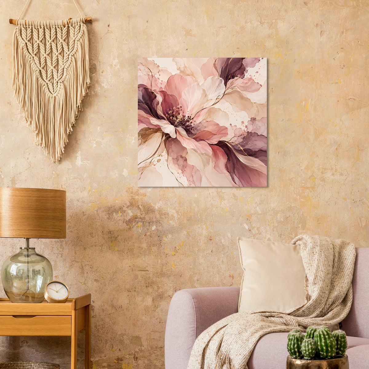 Blütenposter mit rosa-beerem Blumenmotiv, quadratisch