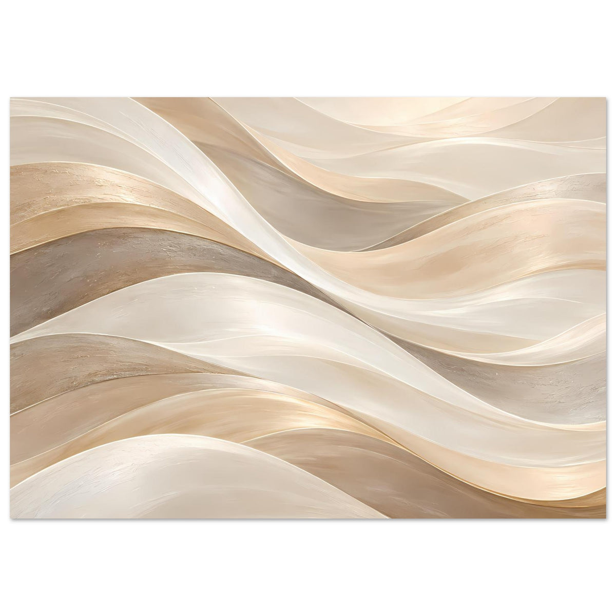 Kunstposter mit abstrakten Wellen in Creme und Gold, horizontales Format