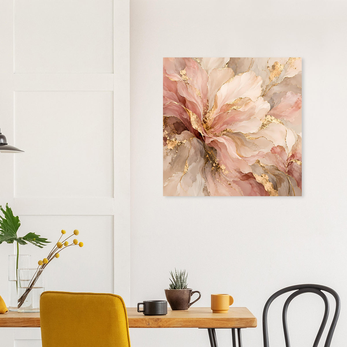 Blush- und Gold-Blumenposter in quadratischer Form
