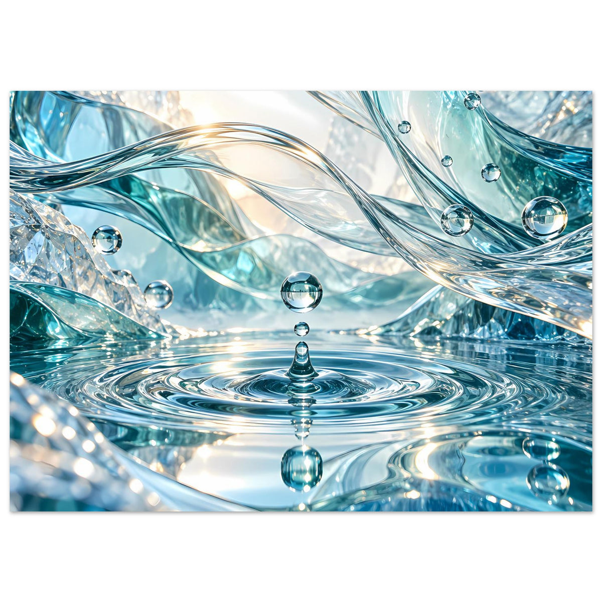 Horizontales Wasserwelt-Poster mit türkisblauen Wasseroberflächen, Tropfen und kreisenden Ringen