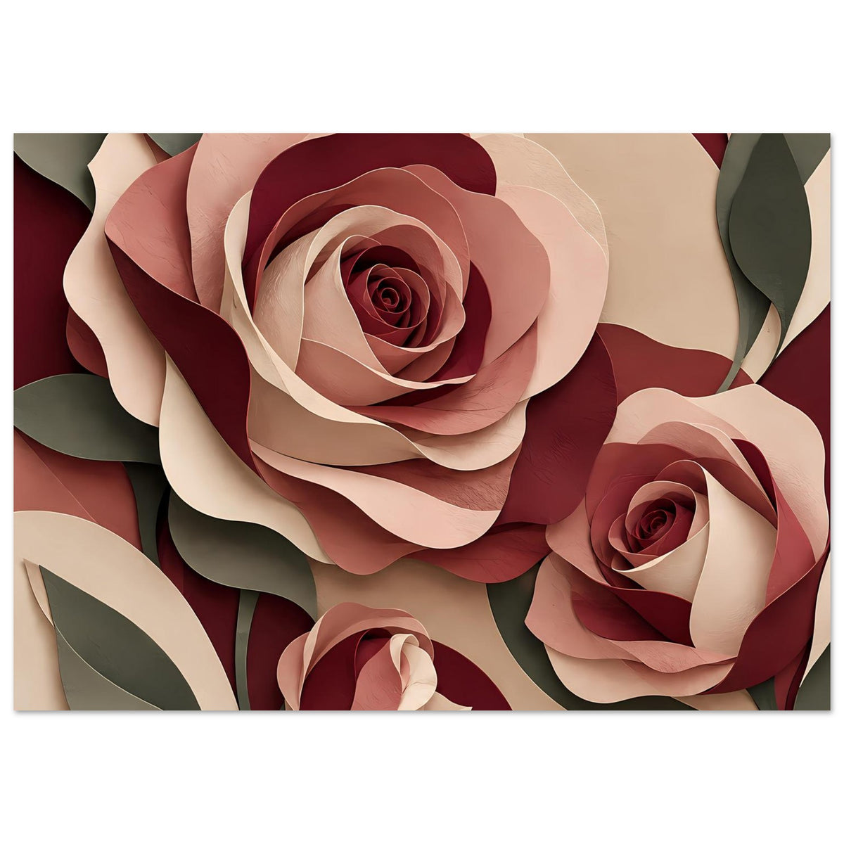 Florales Kunstposter mit Rosen in Burgunder und Rosé, horizontal
