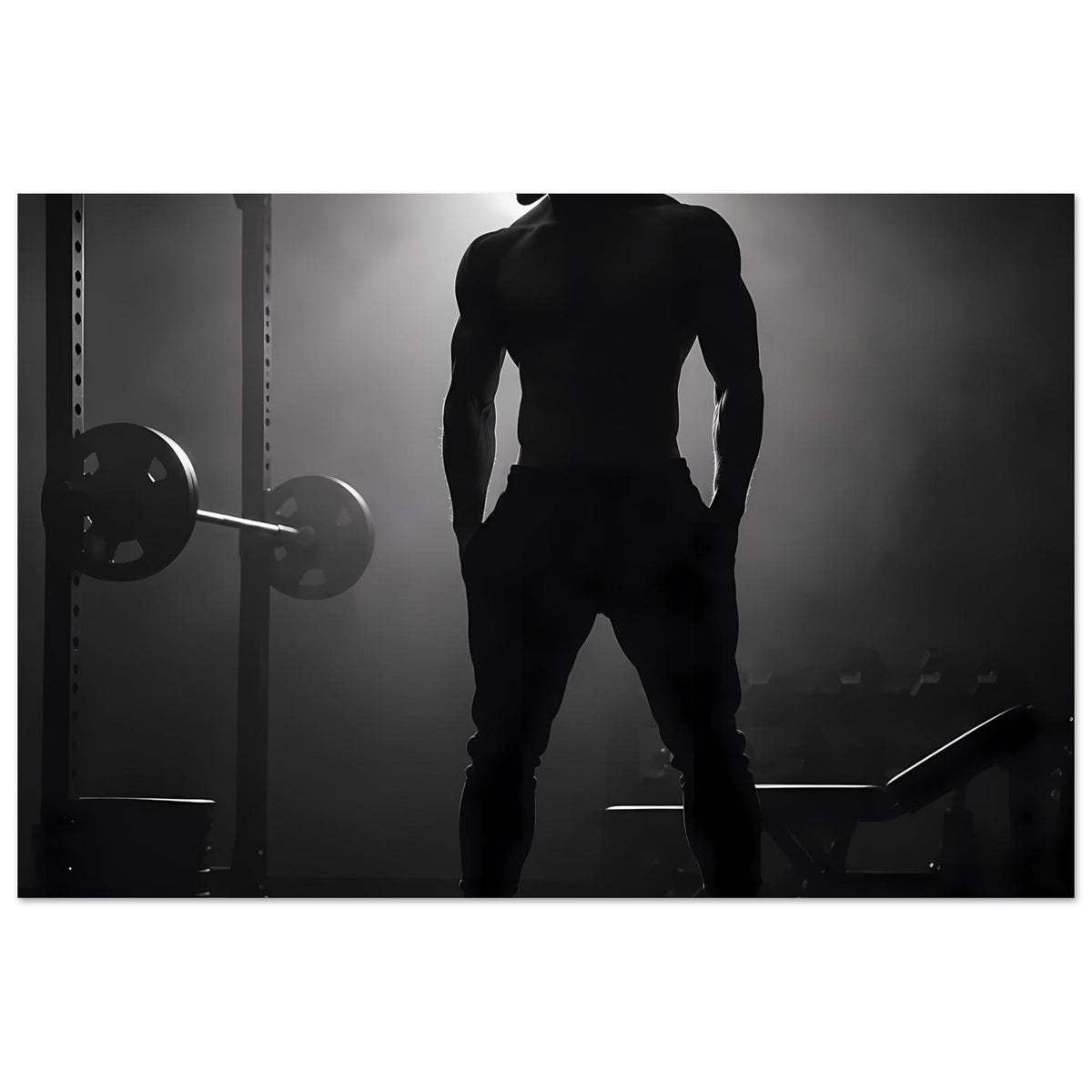 Turnkunst-Poster mit Silhouette eines trainierenden Mannes in dunkler Trainingsszene