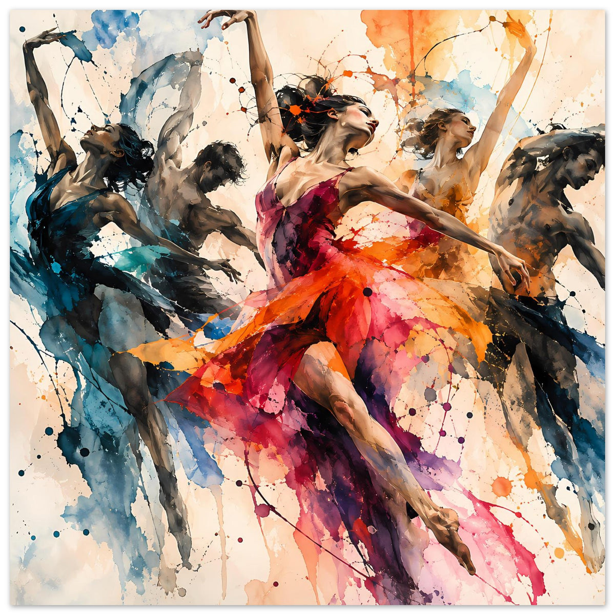 Tanzkunst-Poster im Querformat mit tanzenden Frauen in bunten Aquarellfarben