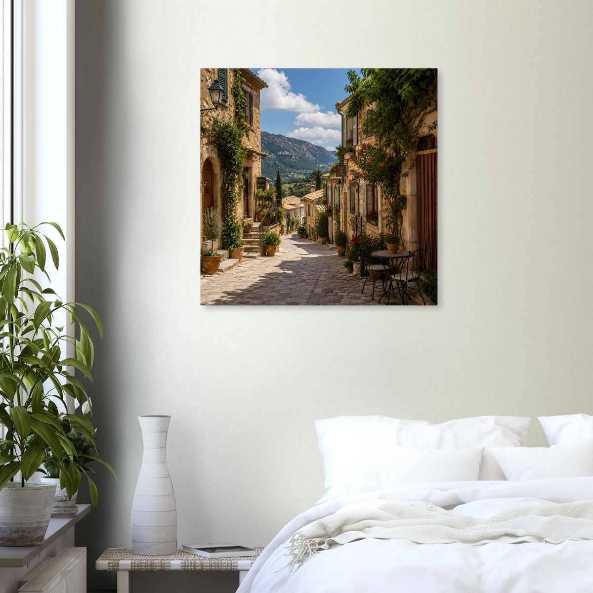 Wandposter mediterrane Straße mit Blick auf die Berge und Sommerhimmel