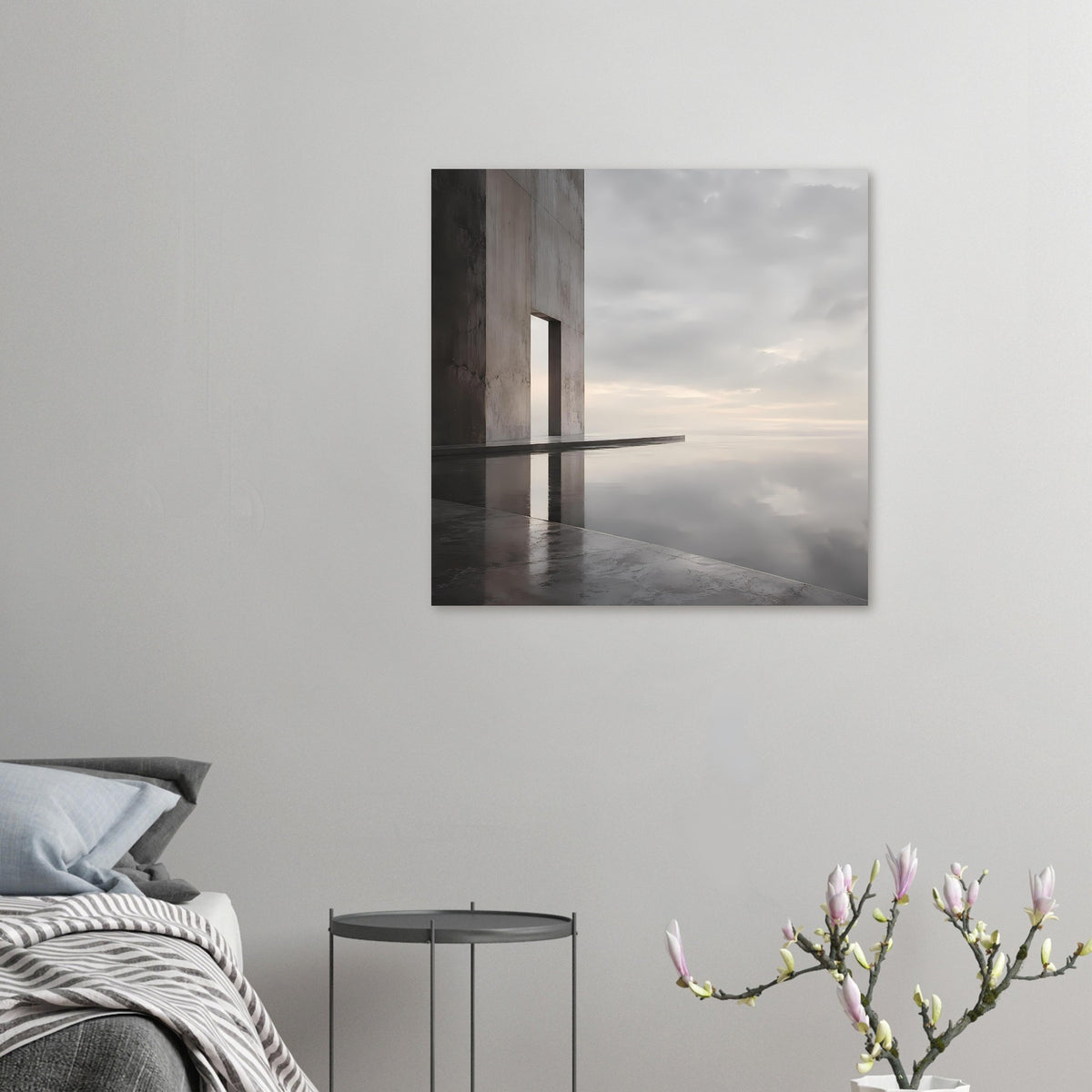 Kleines Wandposter mit Betonarchitektur und Wasserreflexion, Landschaftsformat