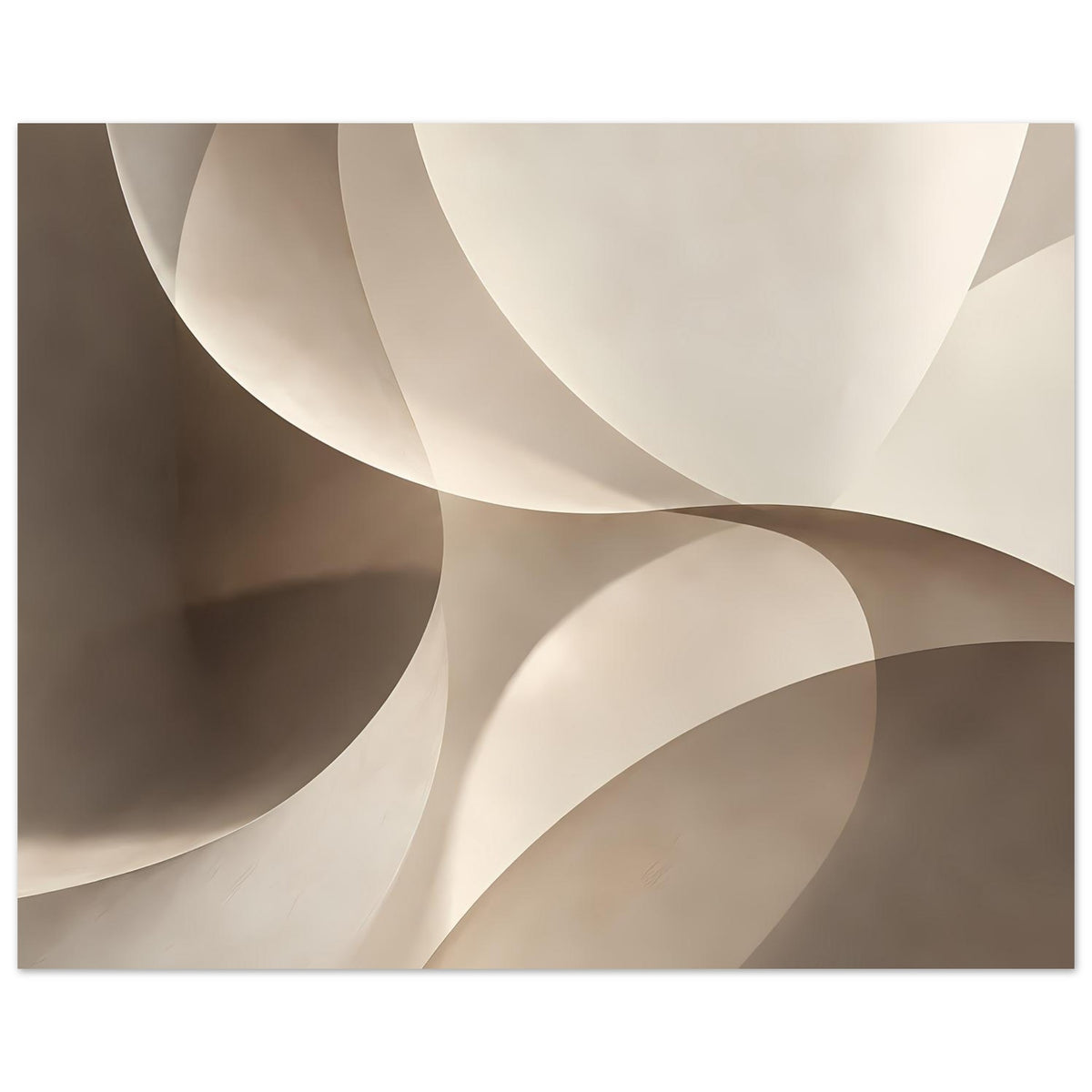 Gerahmtes Kunstposter: große Wellenbögen in Beige-Creme mit dunkleren Schattierungen