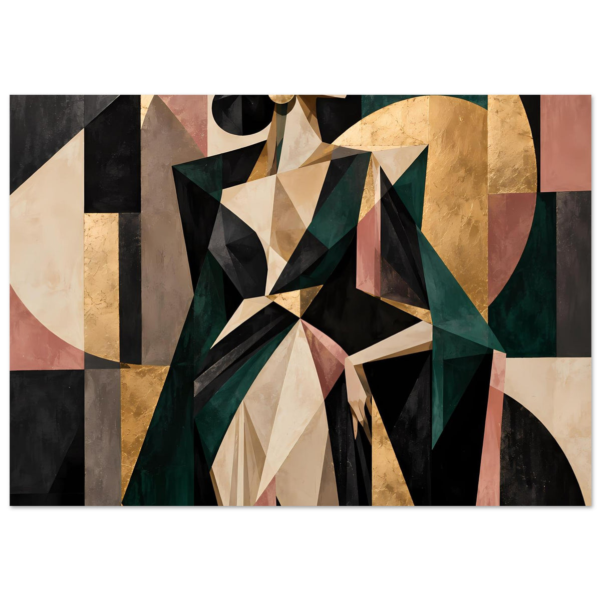 Abstraktes Poster mit geometrischen Formen in Olivgrün, Gold und Rosé