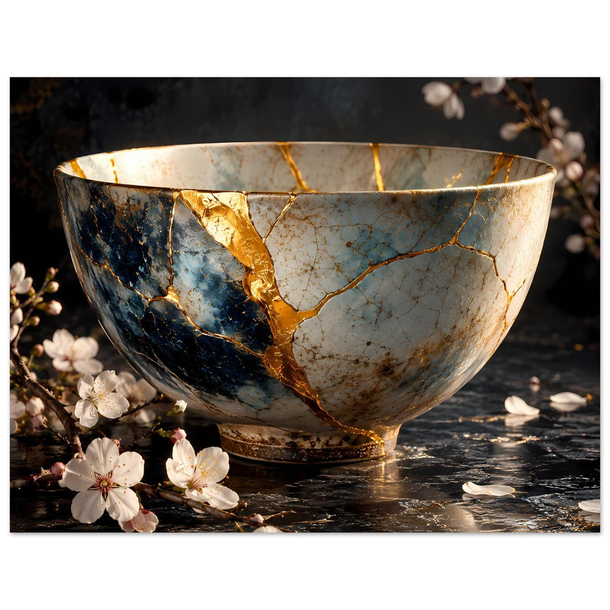 Kunstposter einer Kintsugi-Schale mit goldenen Rissen