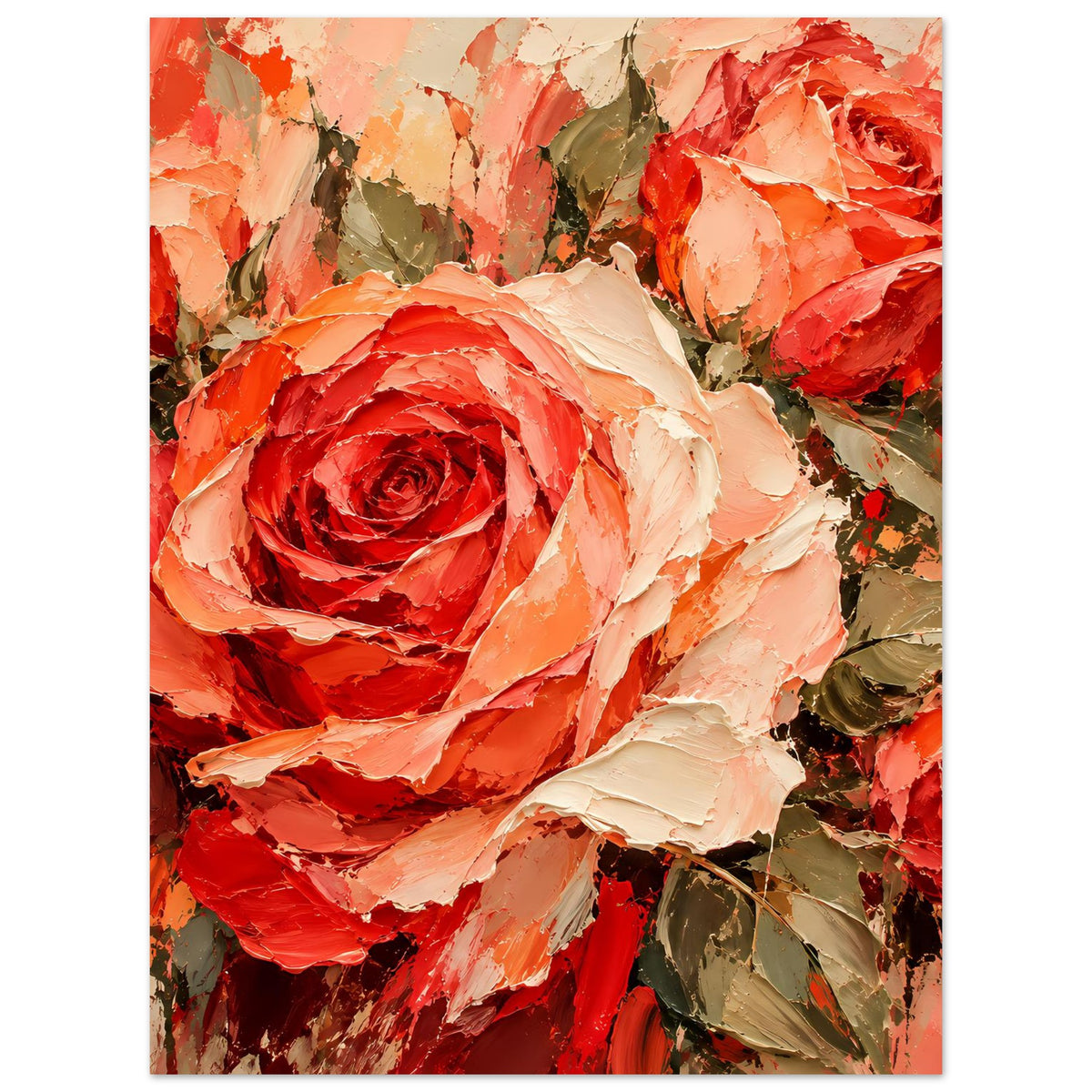 Blumenposter: Rosenbouquet mit strukturierter Textur, rote Blüten und helle Ränder