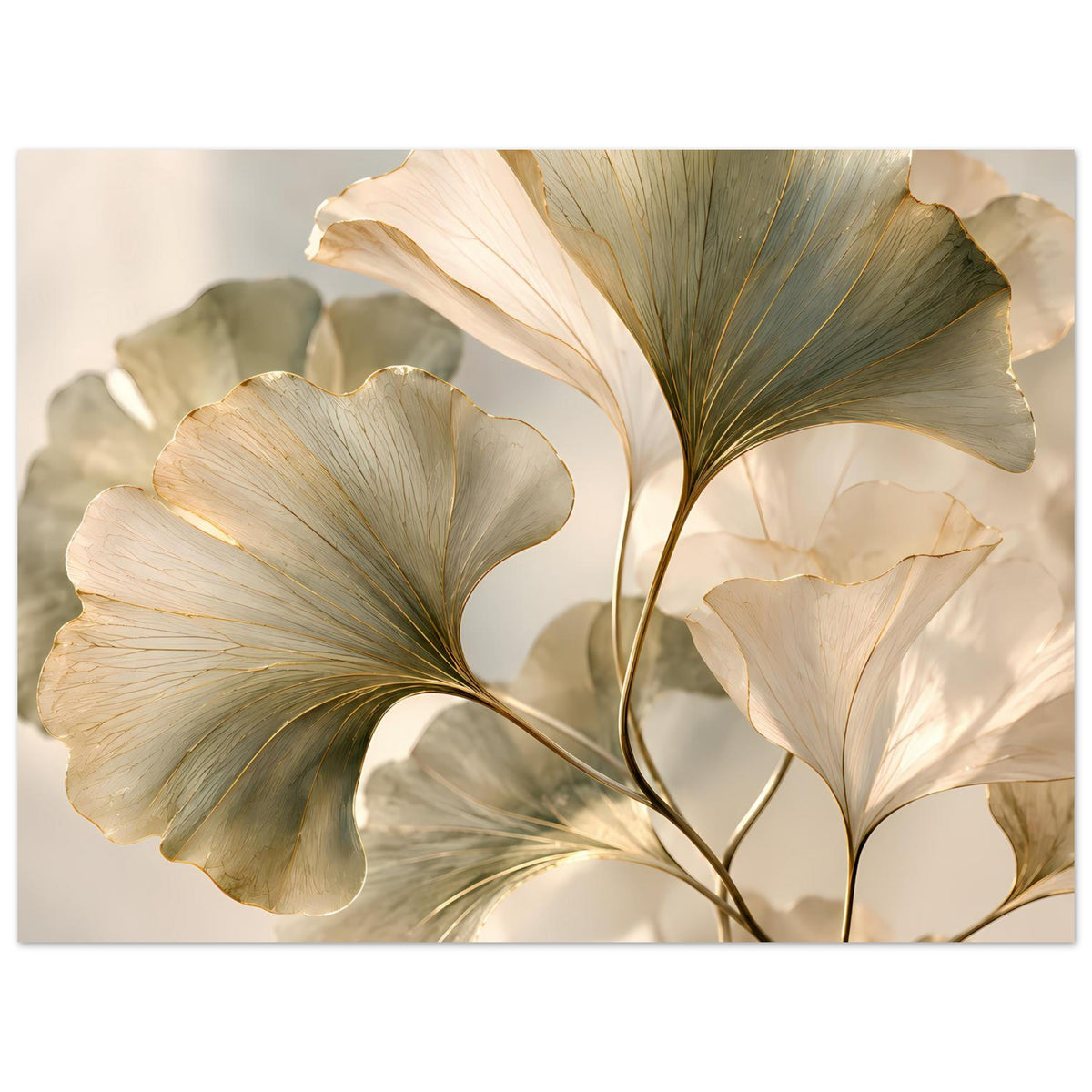 Botanisches Blätterposter, breite Darstellung: cremefarbene Blätter mit goldenen Rändern