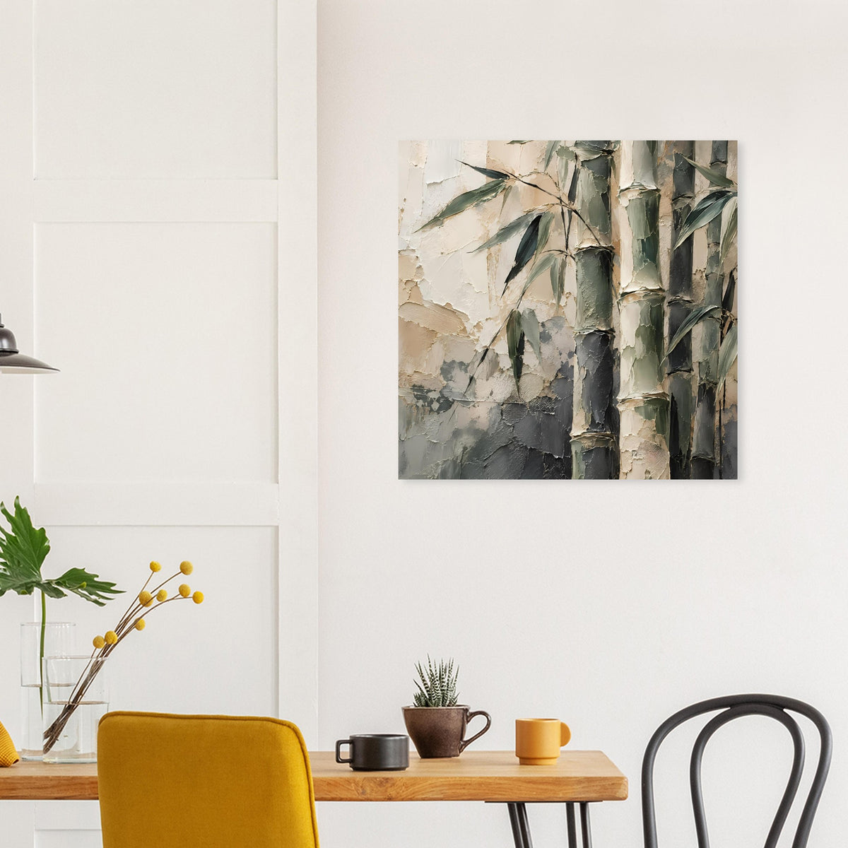 Poster mit Bambuskunst und matter Strukturfläche in Grün, Grau und Beige