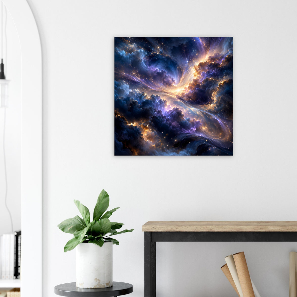 Leuchtendes Galaxieposter auf Premium-Mattpapier, quadratisch, leuchtender Spiralnebel