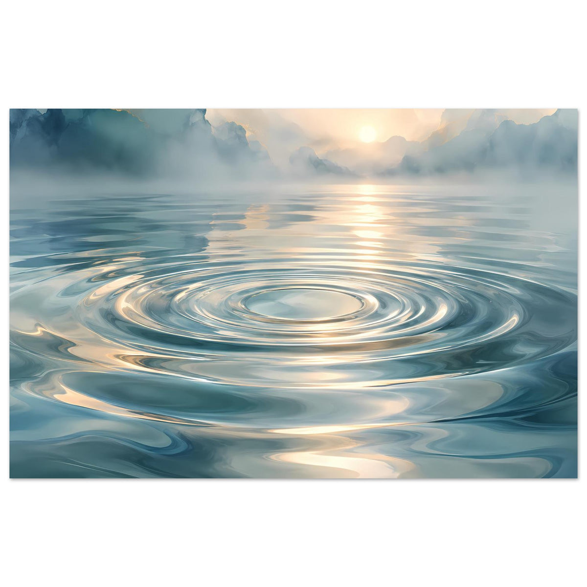 Poster im Querformat mit Wasserwirbeln in Blau und goldener Lichtreflexion