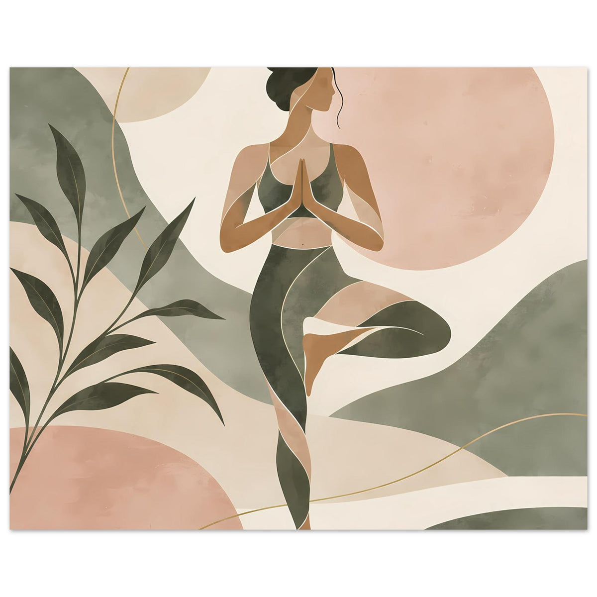 Poster mit abstrakter Yoga-Figur in Salbeigrün und Rosé