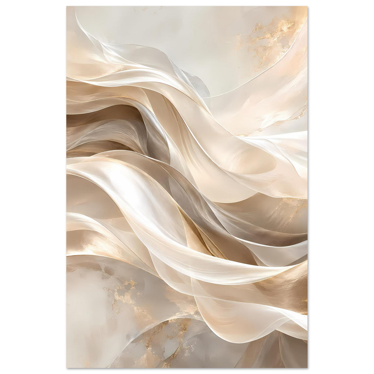 Abstraktes Leinwand-Poster mit Creme-Gold-Wolken und Wellen, vertikal