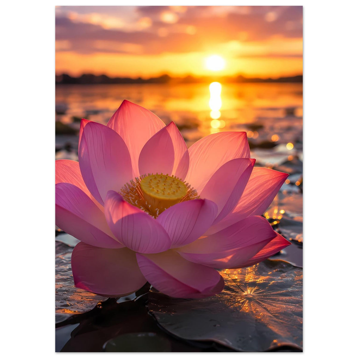 Lotusblüten-Poster im Hochformat: rosa-pinke Lotusblüte mit gelber Mitte