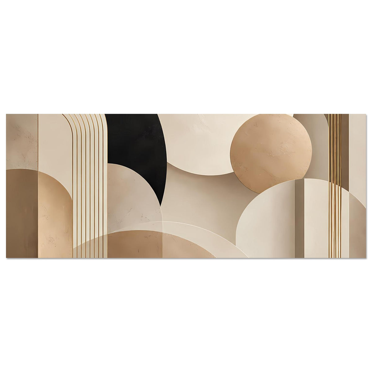 Abstraktes Wandposter horizontal: Kreise und feine Linien in Gold- und Erdtönen
