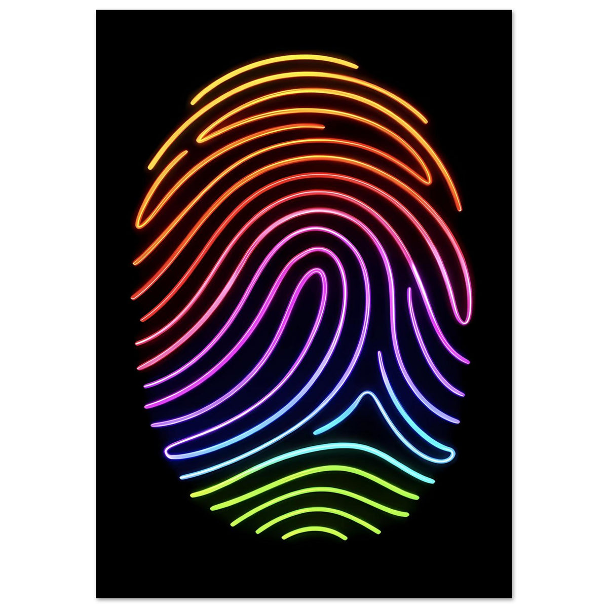 Poster mit Neon-Fingerabdruck in Regenbogenfarben, Hochformat