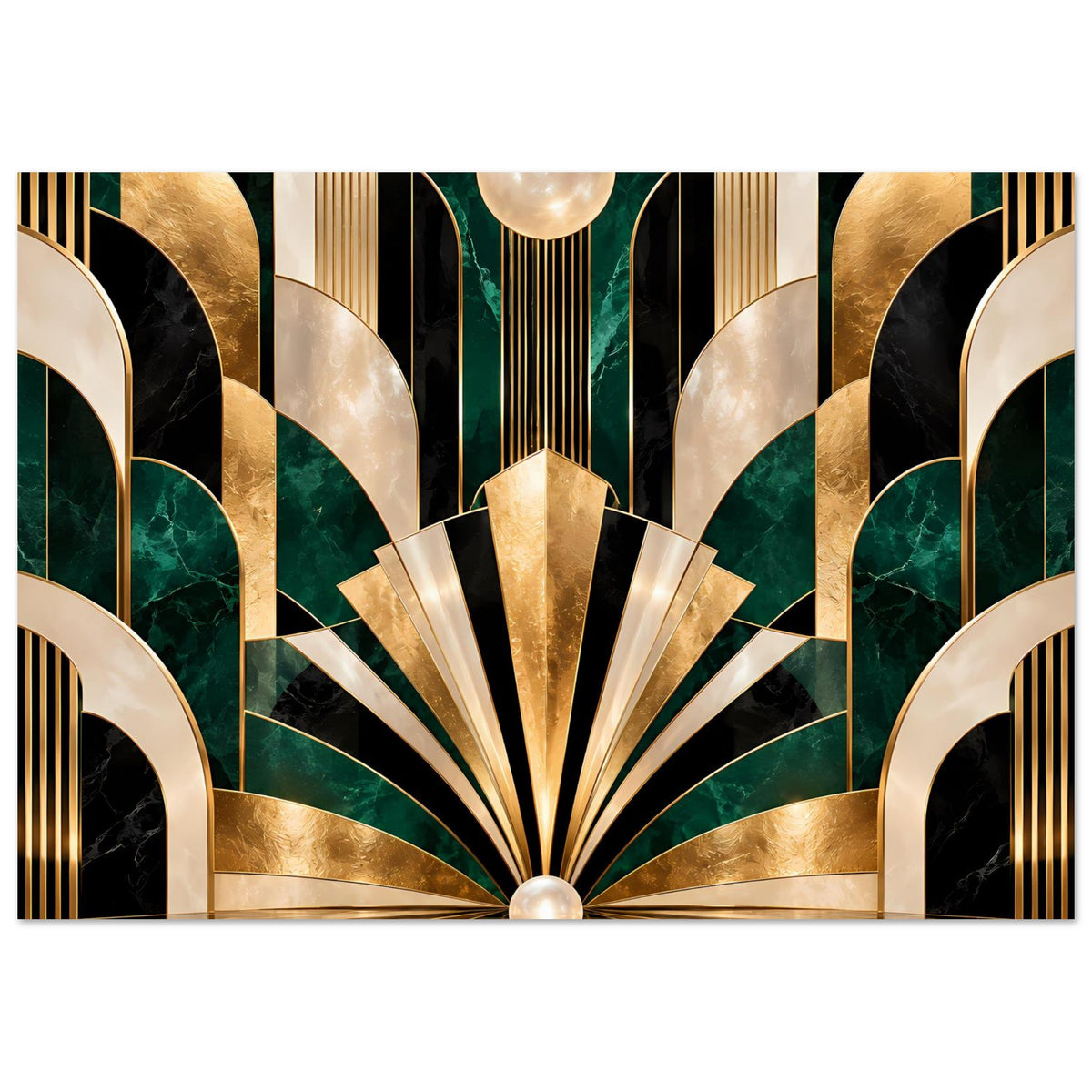 Art-Déco-Poster mit Gold-, Schwarz- und Smaragd-Muster
