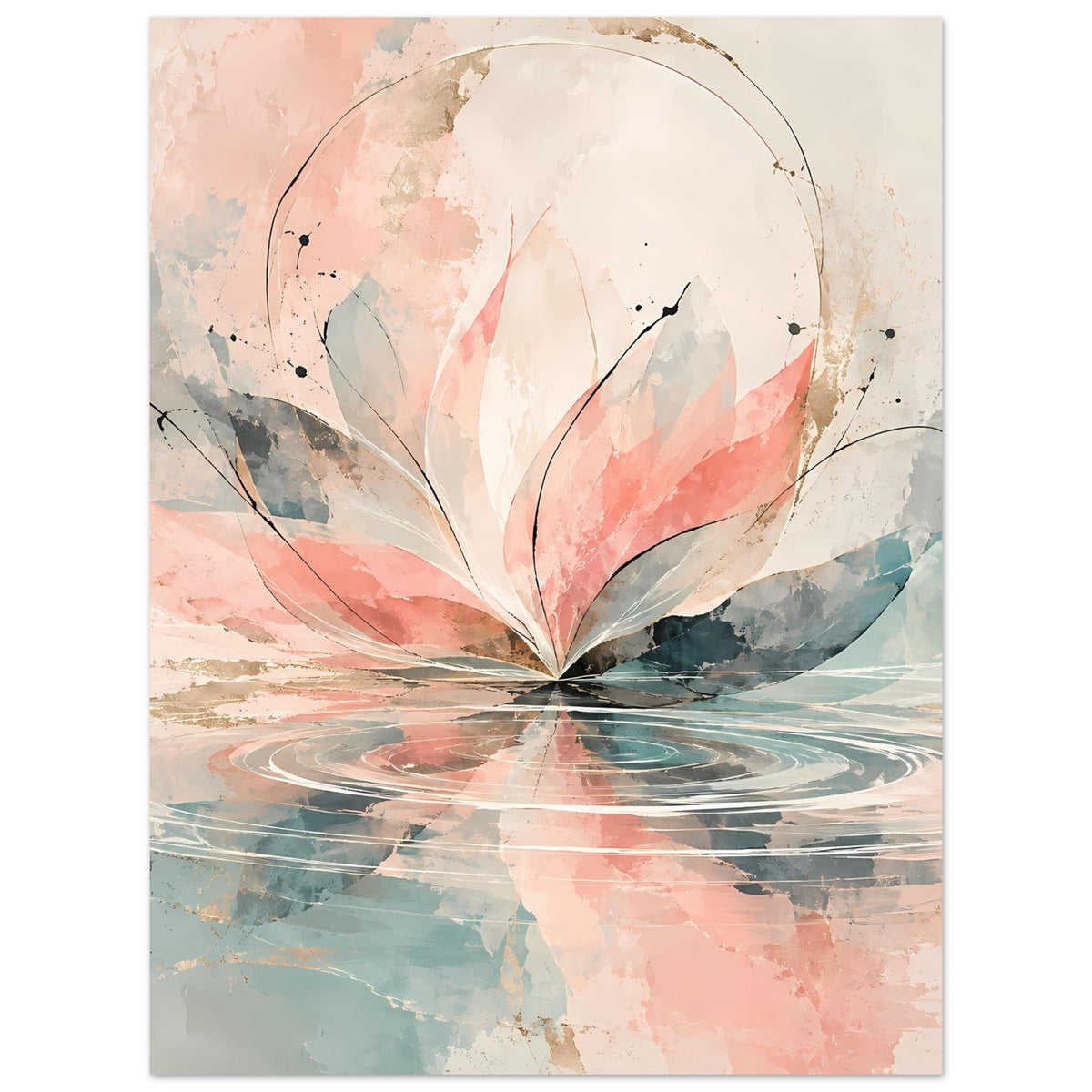Vertikales Kunstdruck-Poster mit Aquarellblüte in Rosa und Pastellblau, abstrakte Farbfelder