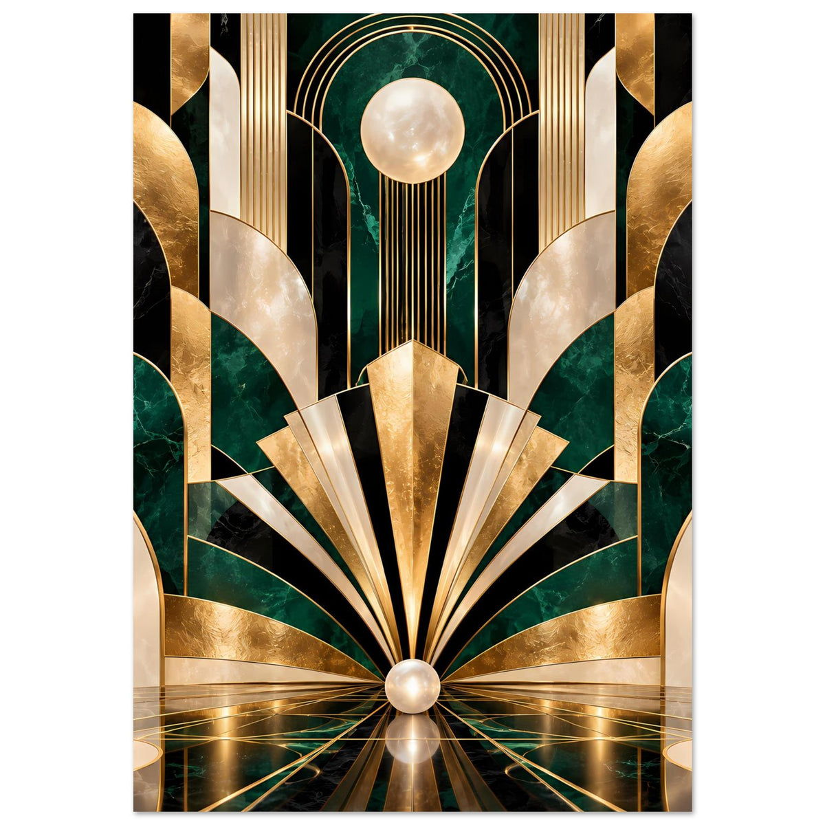 Art-Déco-Poster mit goldenen und smaragdgrünen geometrischen Formen