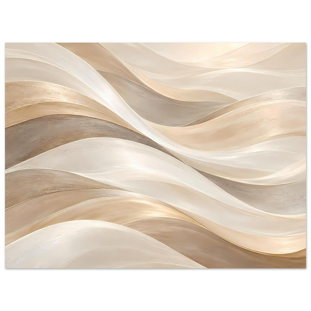 Kunstposter mit abstrakten Wellen in Creme und Gold, horizontal mit klaren Farbverläufen