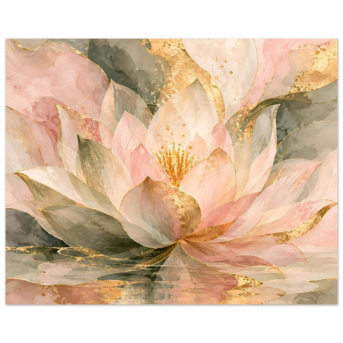 Lotusblüten-Poster in Rosé und Gold, horizontales Zen-Motiv