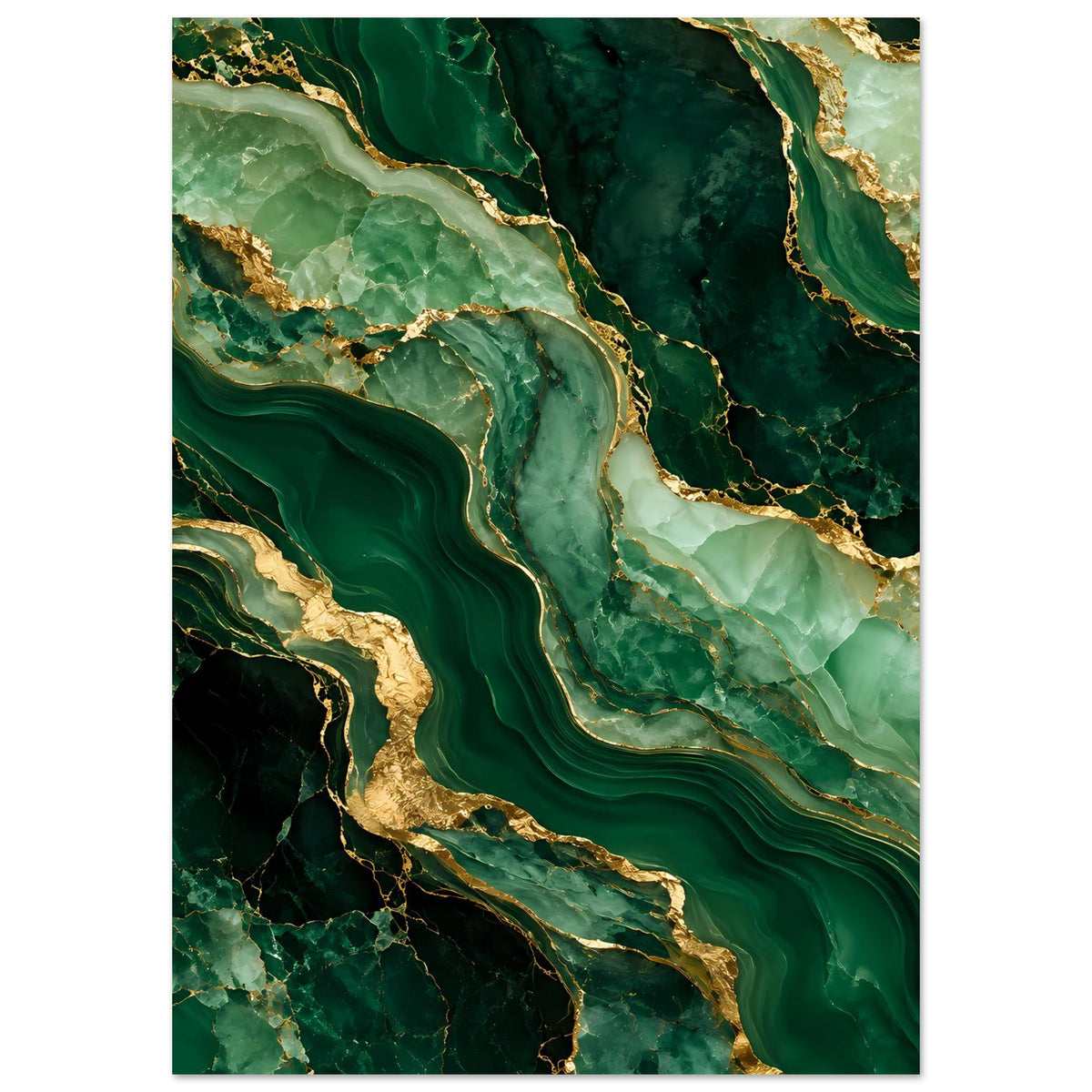 Luxusposter im Hochformat: dunkles Smaragdgrün mit goldenen Adern und glatter Marmoroptik