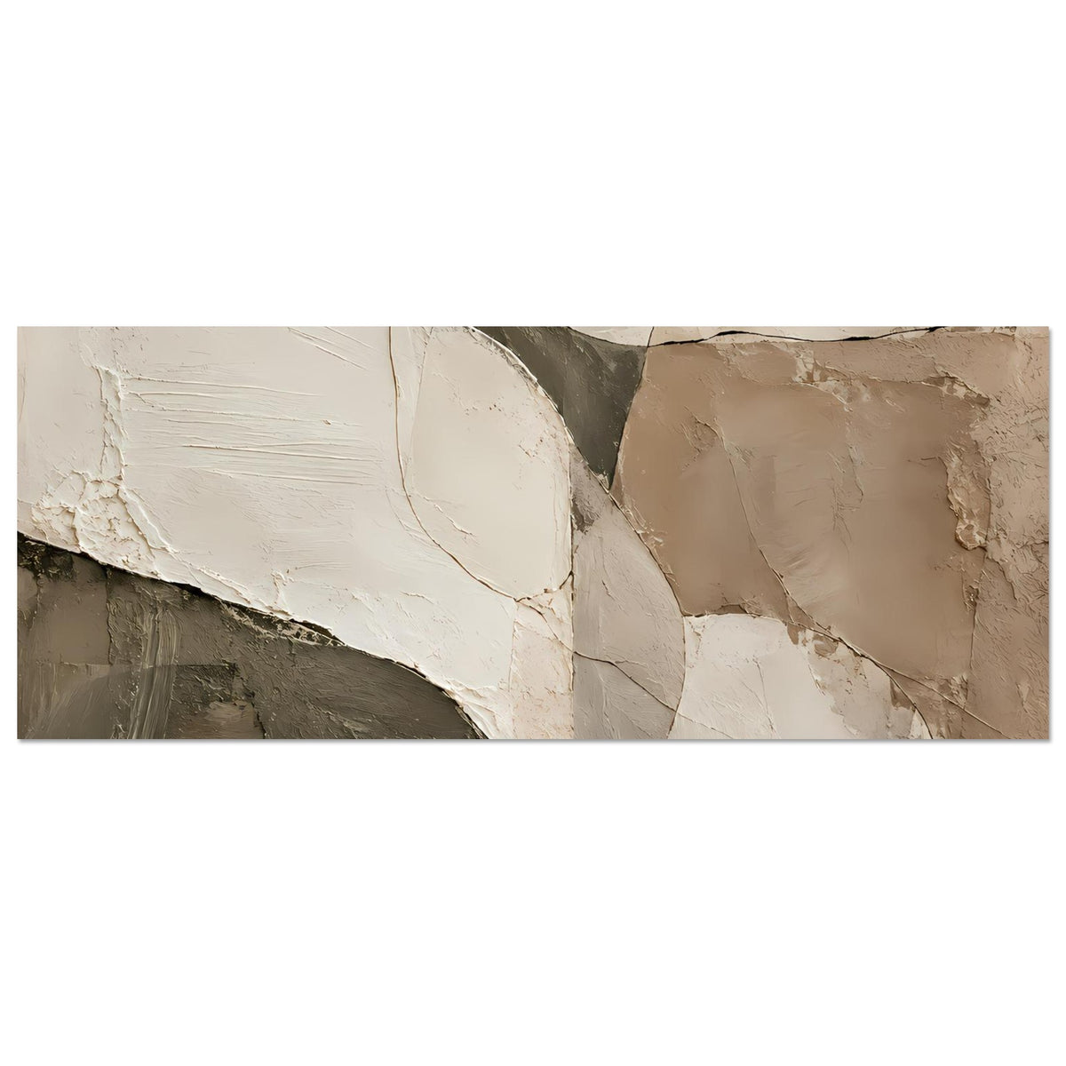Abstraktes Kunst-Poster (horizontal): erdige Farbfelder, grauer Akzent, helle Putzstruktur