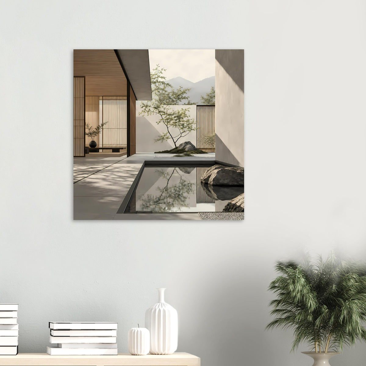 Minimalistische Zen-Wandkunst mit natürlichen und architektonischen Formen