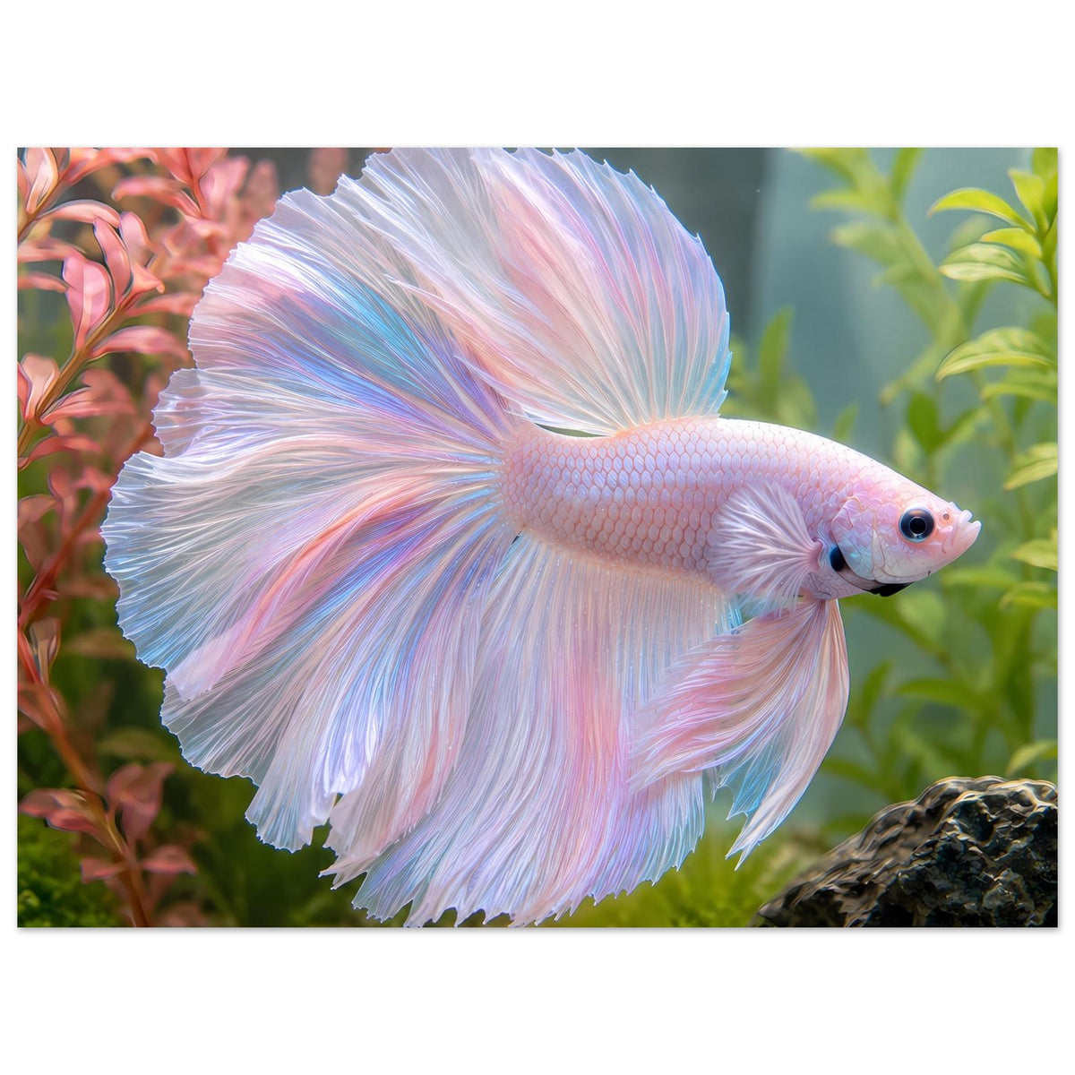 Betta-Fisch Poster: Nahansicht betonen, pastellfarbene Flossen, Querformat