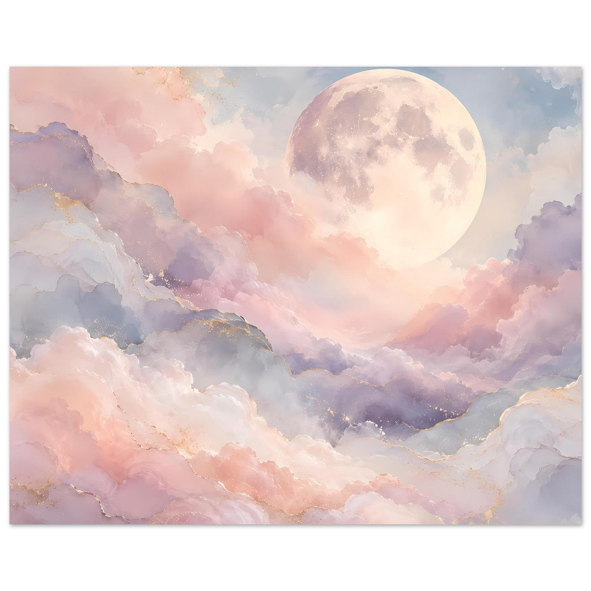 Pastellfarbenes Poster mit Mond in den Wolken, sanfte Himmelstöne