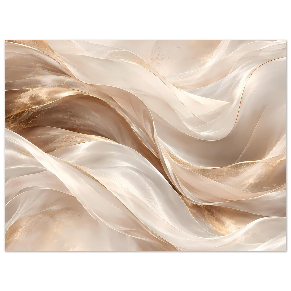 Abstraktes Poster mit weichen Wellenbahnen in Beige und Gold, Querformat