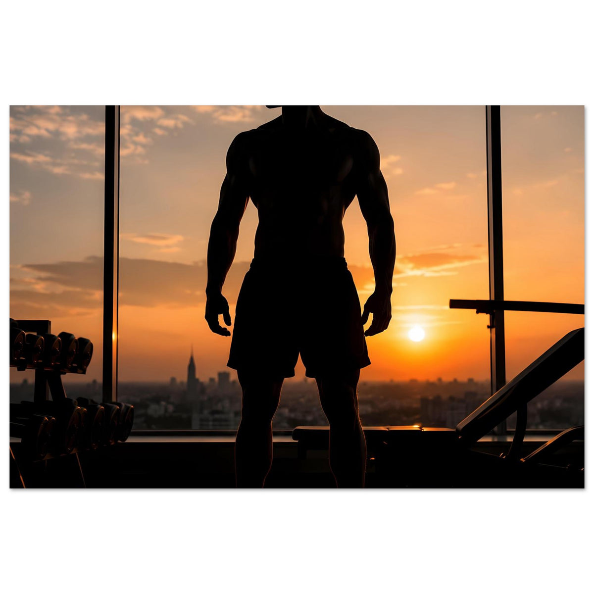 Fitness-Poster: Sportlersilhouette von vorn, dunkle stehende Figur