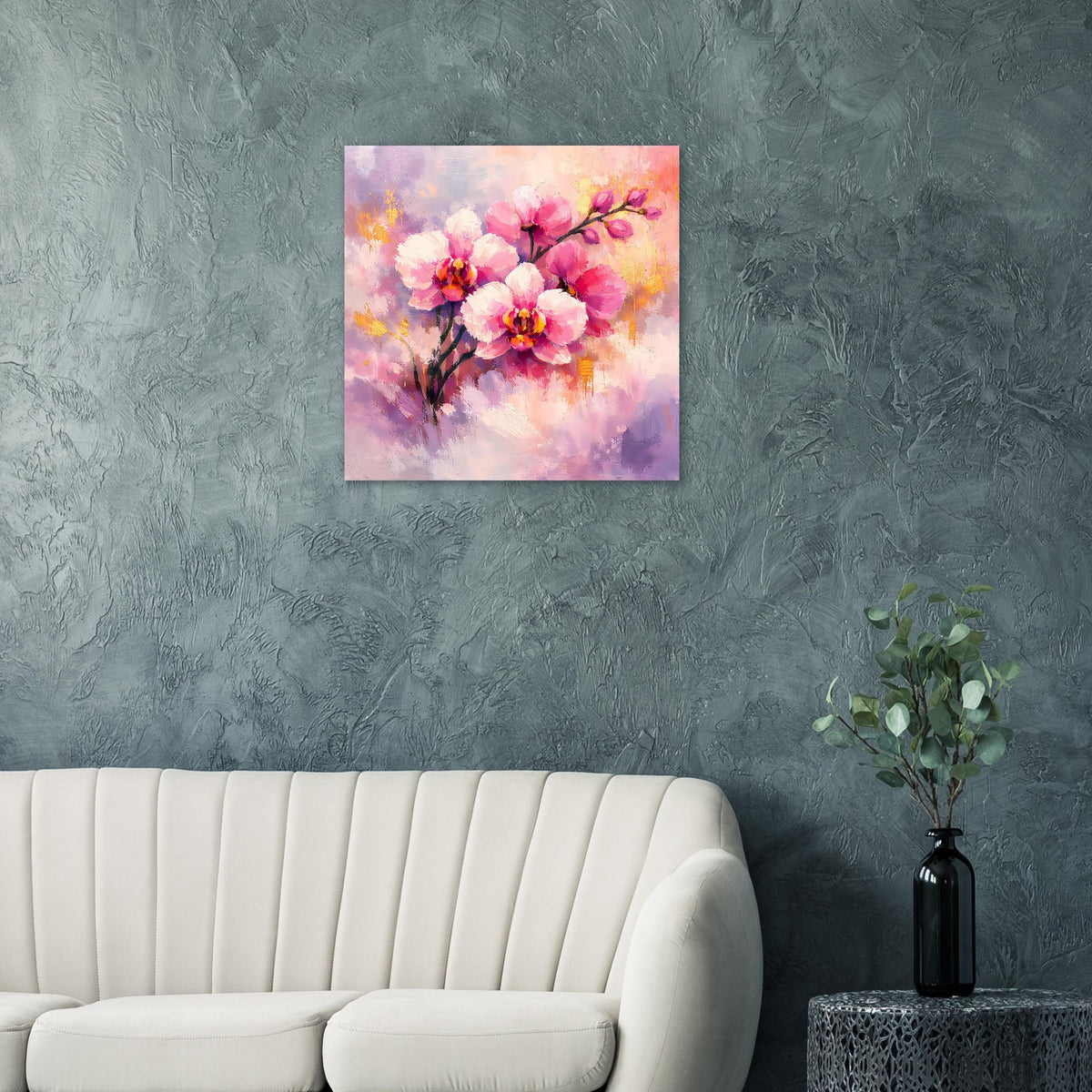 Orchideenblüten-Poster (Querformat): rosa Orchideenblüten mit goldfarbenen Akzenten