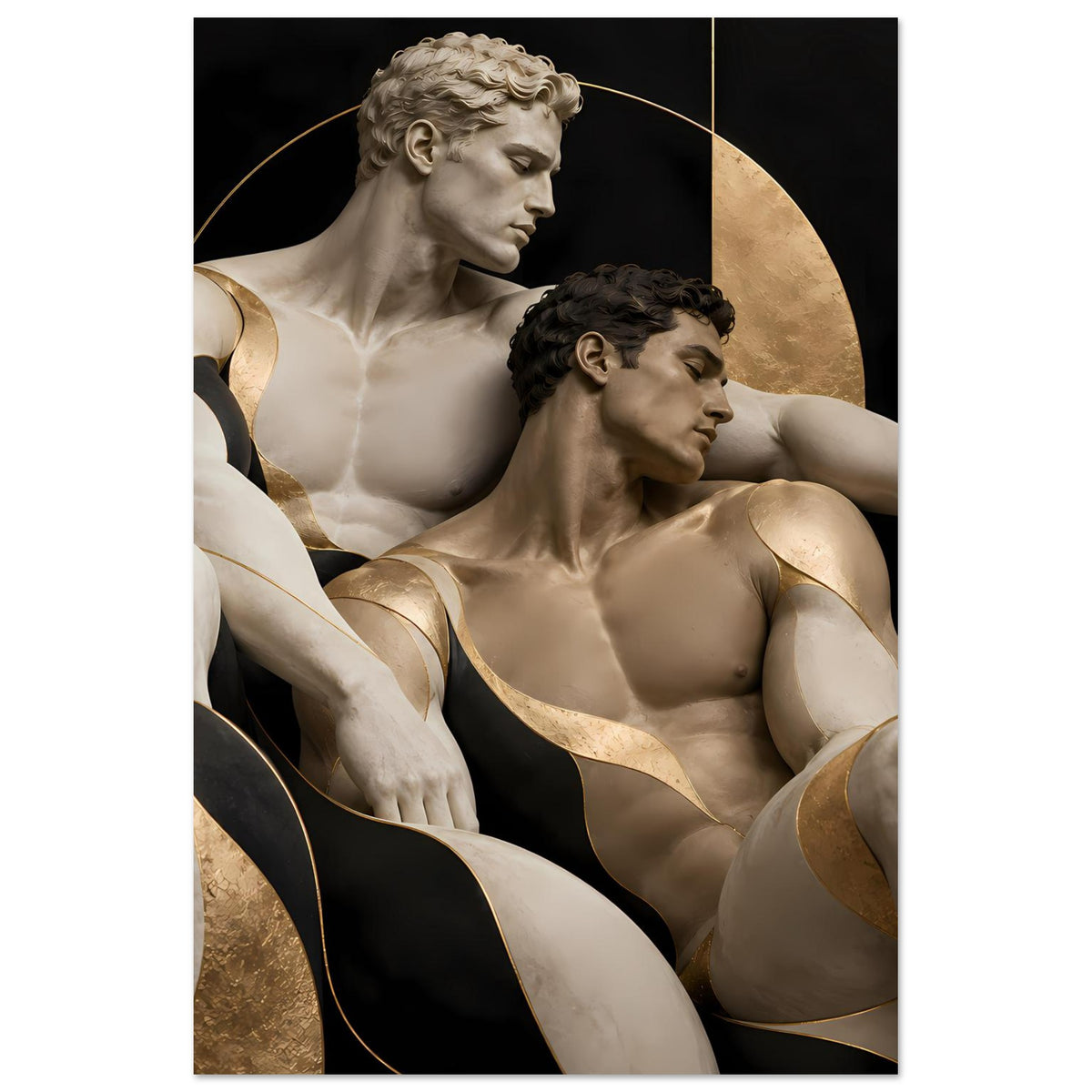 Skulpturales Poster mit Aktfiguren in Schwarz-Gold, vertikale Ansicht