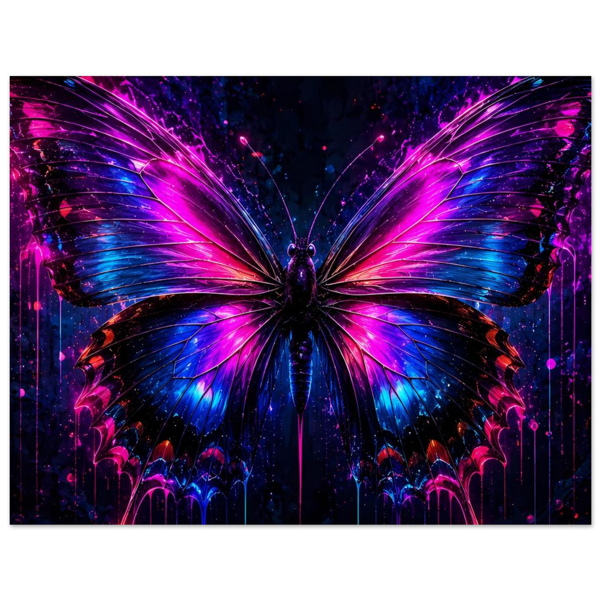 Schmetterlingsbanner mit Neonflügeln in Pink und Blau, querformat, zentriert