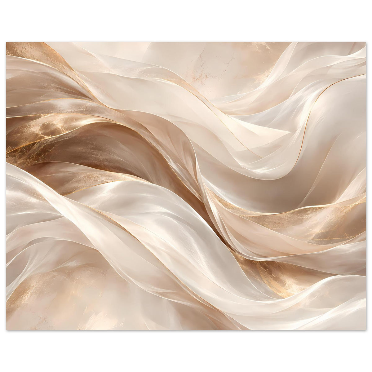 Abstraktes Wellen-Poster in Beige- und Goldtönen, horizontal, mit sichtbarem Rand.