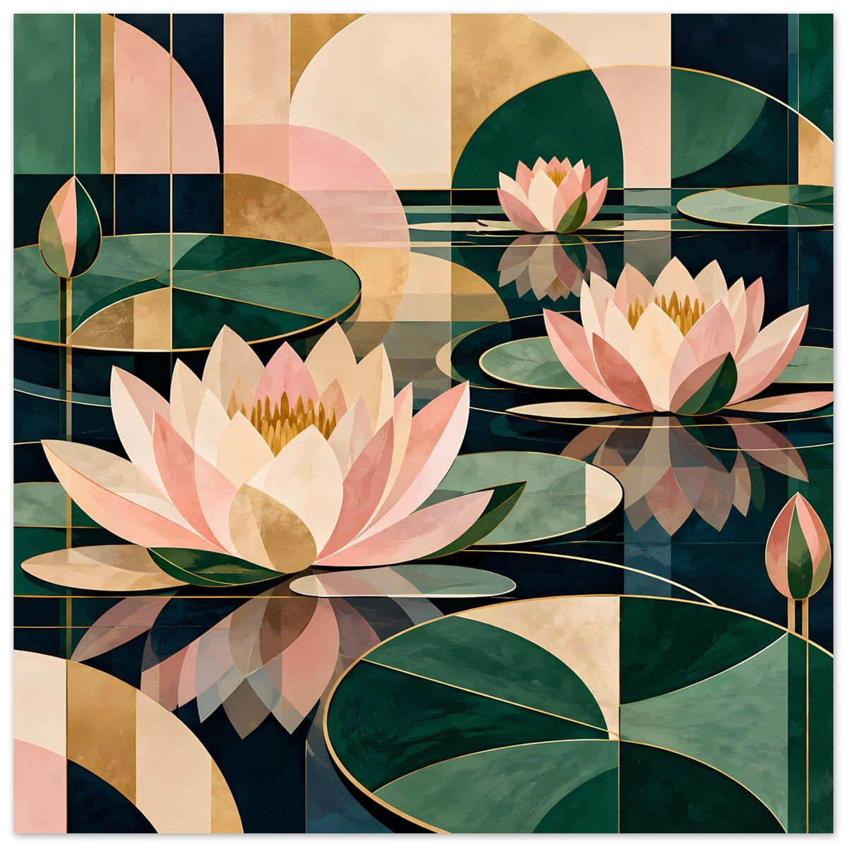 Lotus-Grafik-Poster mit rosa und grünen Lotusblüten