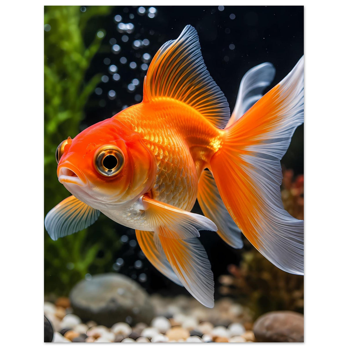 Goldfisch-Poster im Hochformat: orangefarbener Zierfisch mit weißer Schwanzflosse.