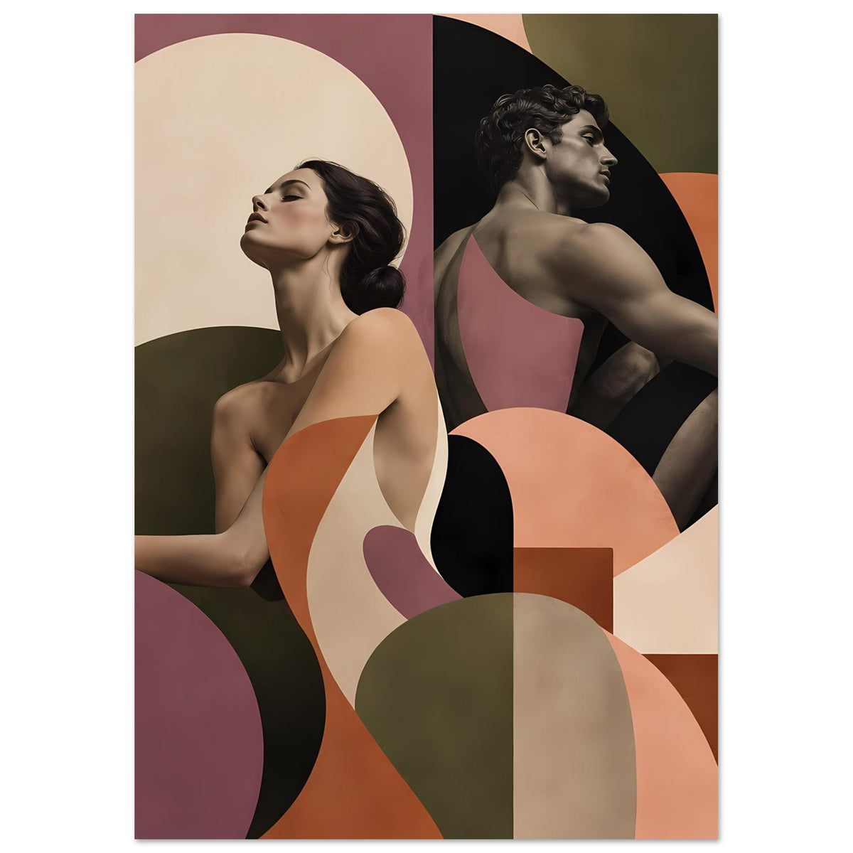 Figurenposter hochkant mit zwei abstrakten weiblichen Silhouetten, Terrakotta und Mauve