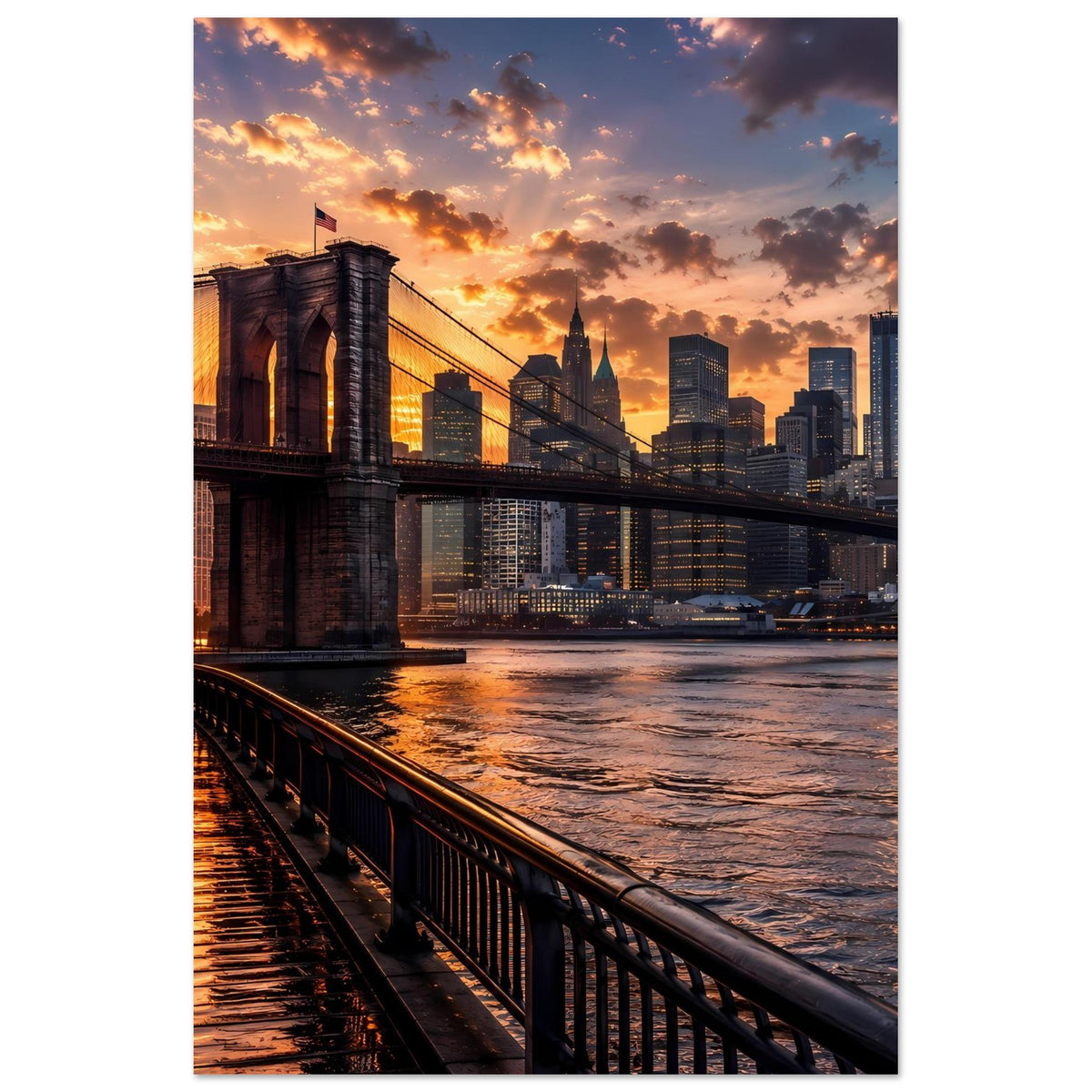 Hochformat-Poster: Brooklyn Bridge mit Skyline im Sonnenuntergang