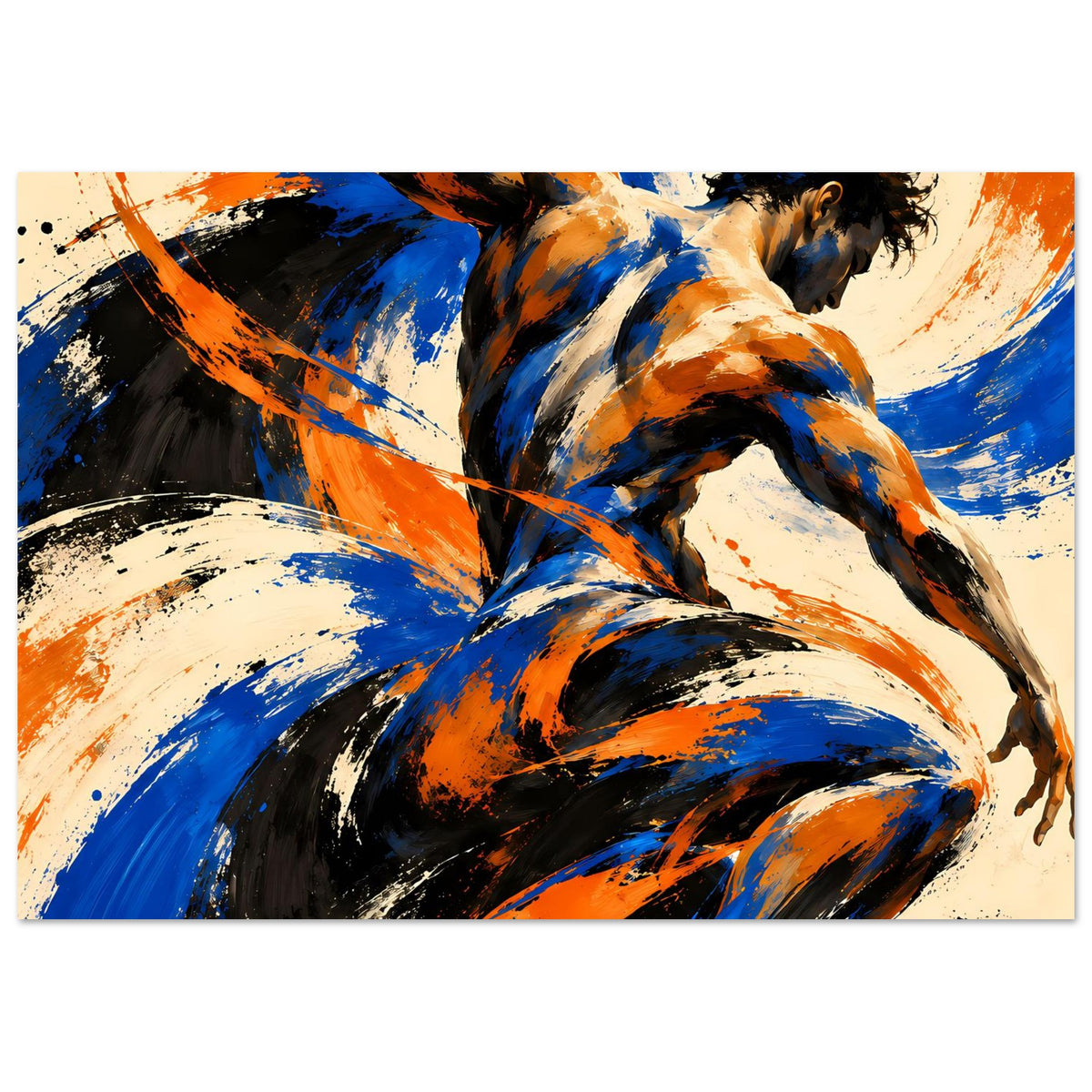 Abstraktes Kunstposter, mittiger Ausschnitt der Aktfigur mit kräftigen Pinselstrichen