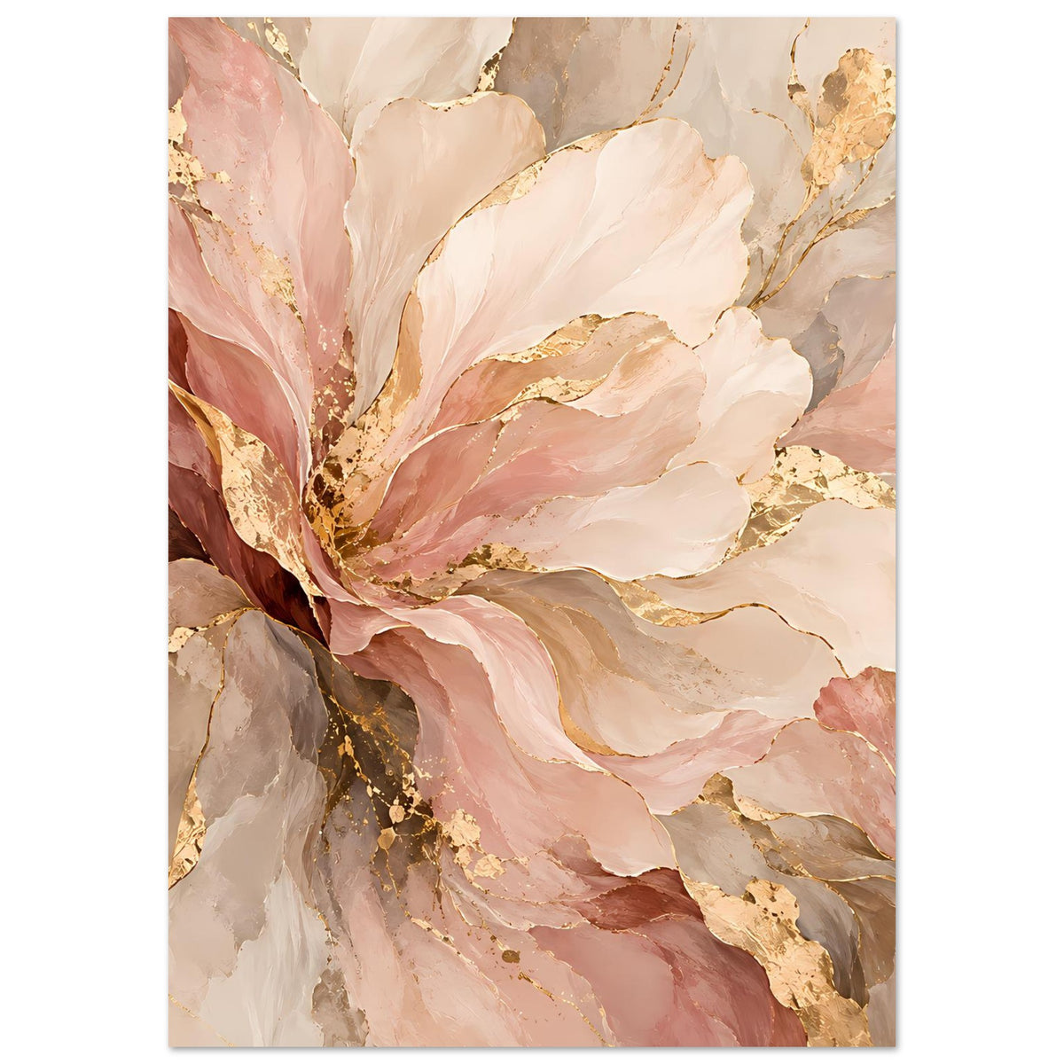 Blush-Gold Blumenposter mit abstraktem Blütenmotiv und goldenen Akzenten, mattes Papier