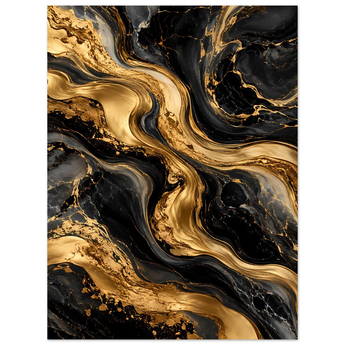 Poster mit abstraktem Goldmarmor in Schwarz: goldene Adern und marmorierte Farbübergänge